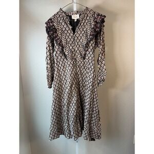 Cleobella Boho Floral Print Ruffled Neck Midi Dress XS Organic Cotton‎